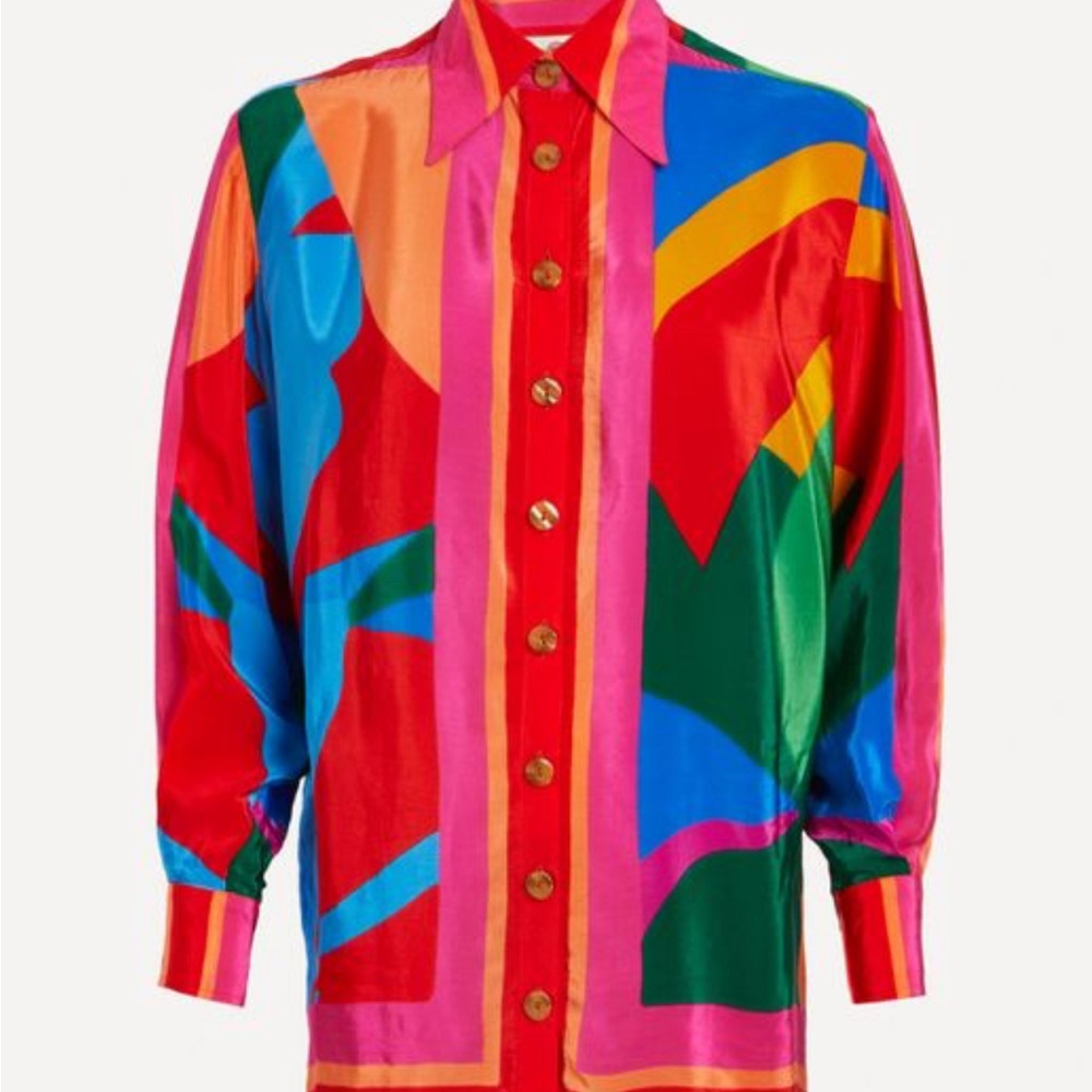 FARM RIO Colorful Leaves Long Sleeve Shirt new with tag Sizes S-M Retail $255 - Picture 3 of 4